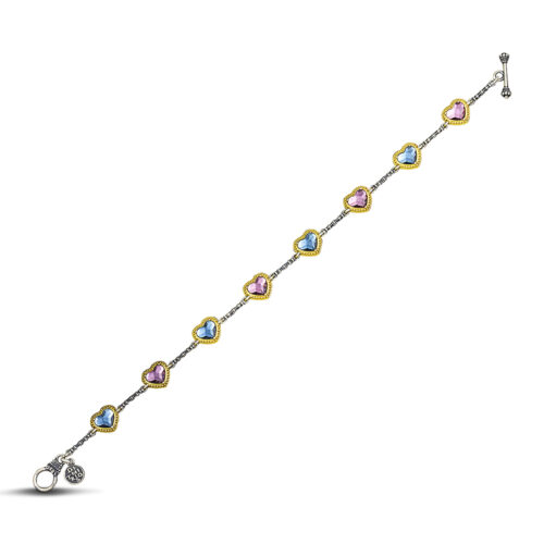 Reversible heart bracelet with multicolor Swarovski crystals