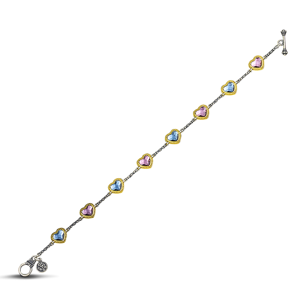 Reversible heart bracelet with multicolor Swarovski crystals