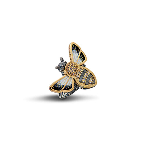 Bee ring with enamel and zircon