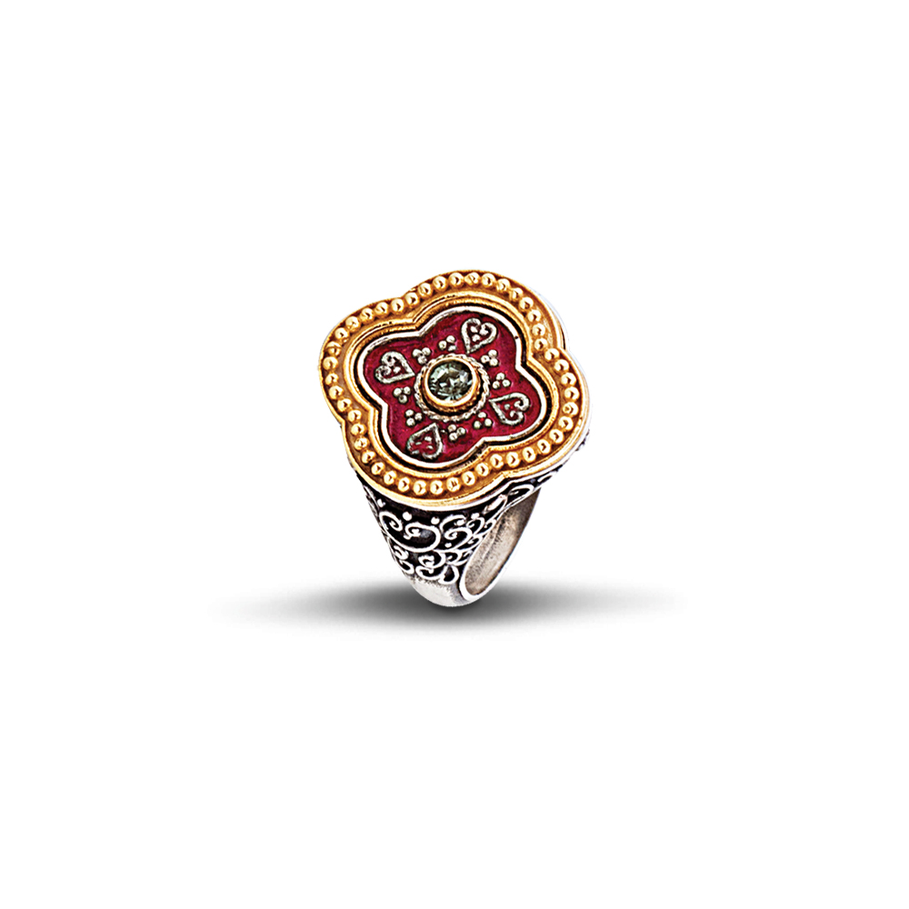 Ring with red enamel and Swarovski crystal