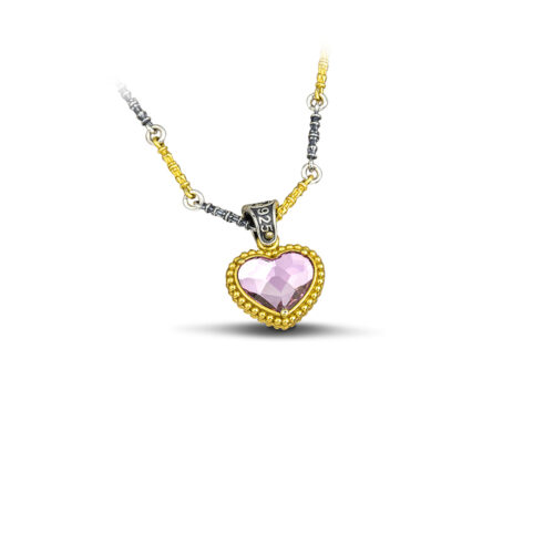 Reversible pendant heart with tricolor chain and Swarovski crystals