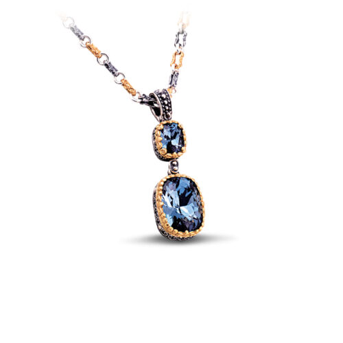 Pendant with Swarovski crystals & tricolor chain