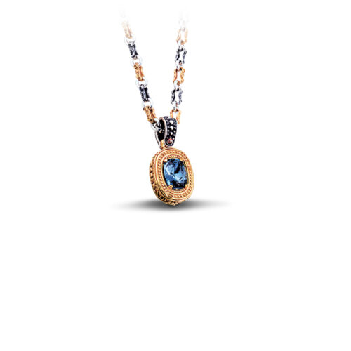 Reversible pendant with Swarovski crystal, gemstone & tricolor chain