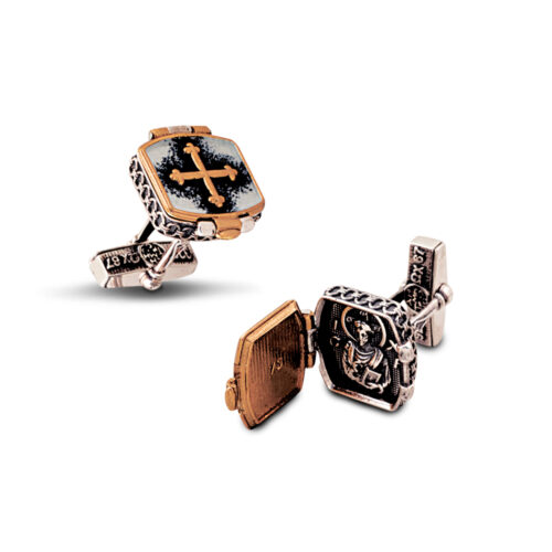 Locket sterling silver cuff-links with enamel
