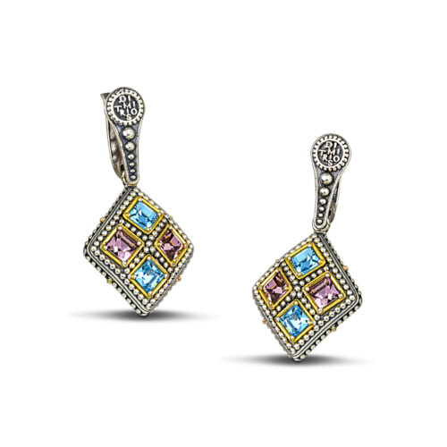 Earrings with moulti color crystals