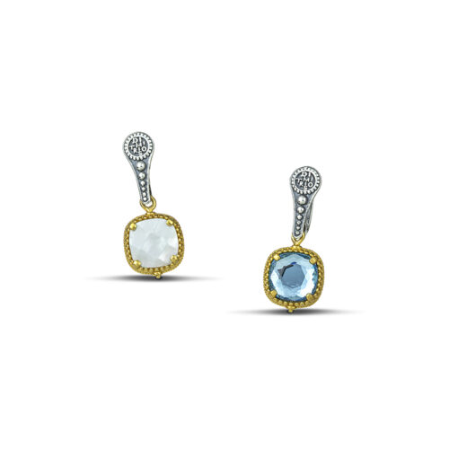 Reversible earrings with mother of pearls and Swarovski crystals
