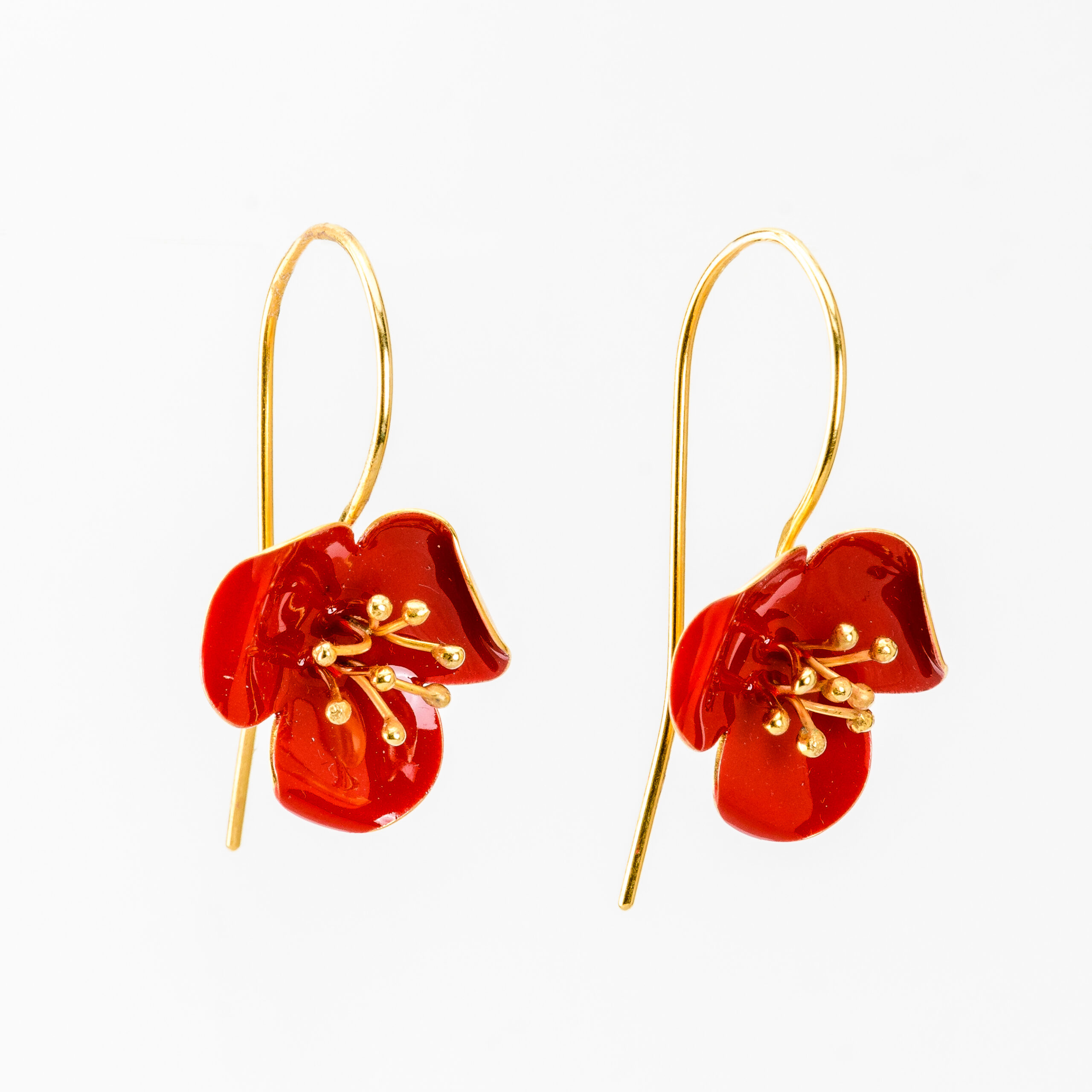 Silver earrings with red enamel