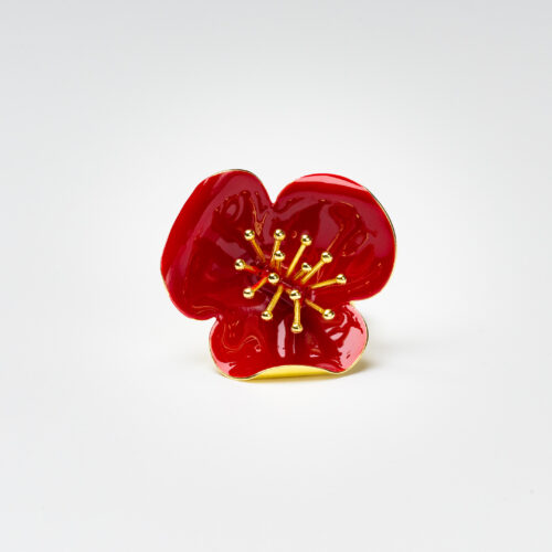 Silver ring with red enamel