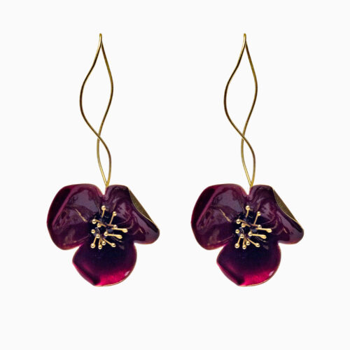 Silver earrings with purple enamel