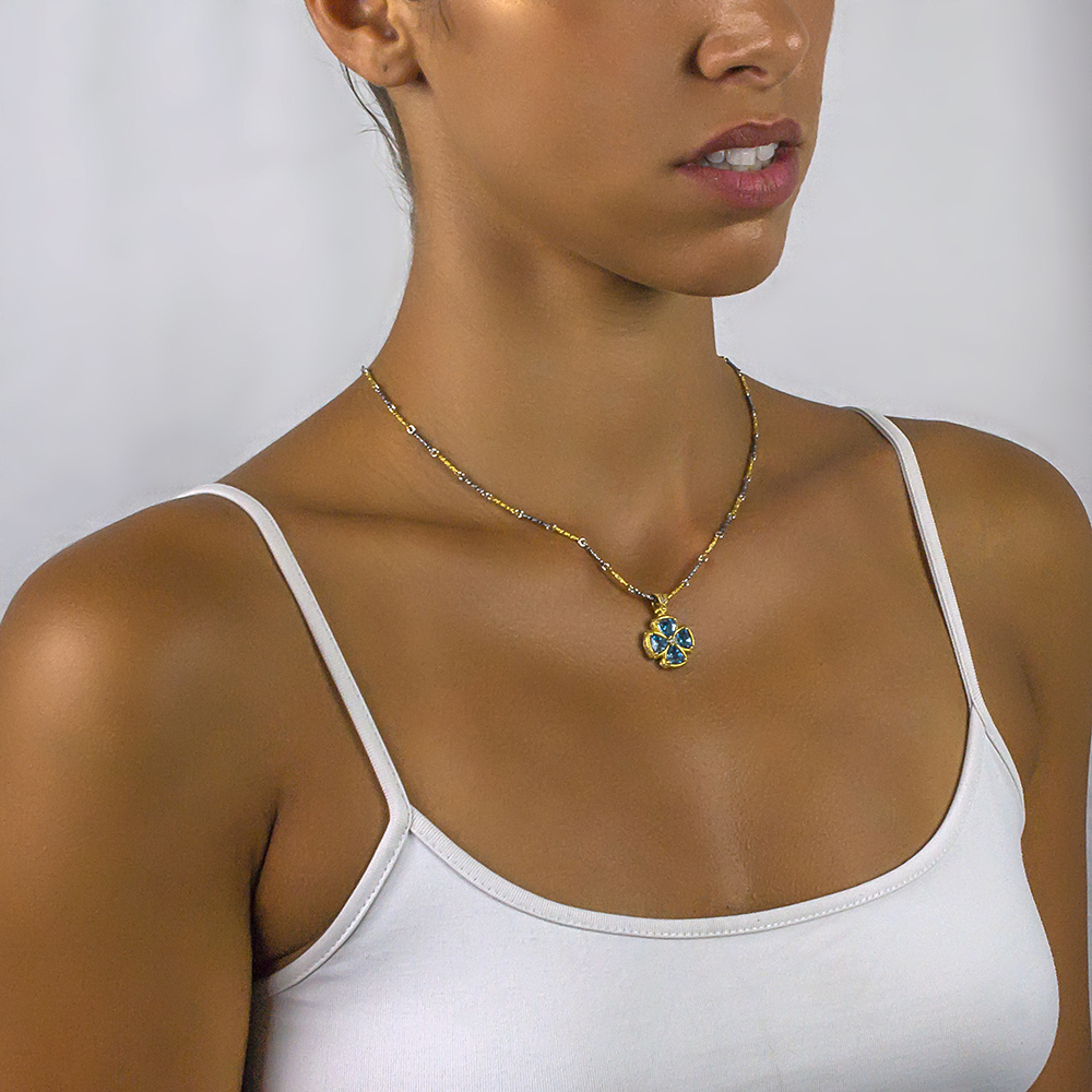 Cross with Swarovski Stones and Tricolor Chain M104-1 - Image 2