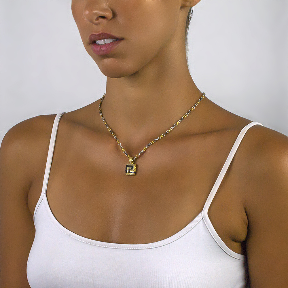 Meander Pendant with Zircon and Tricolor Chain M287 - Image 2