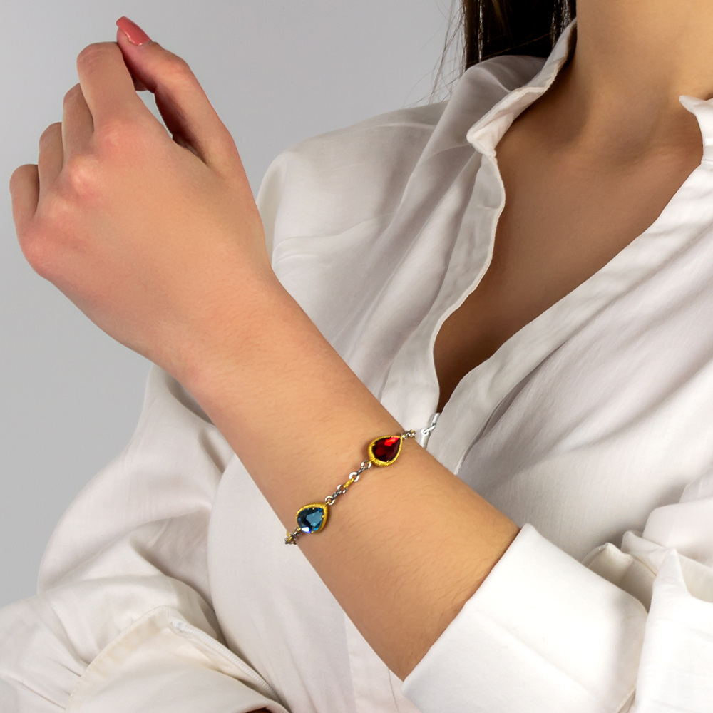 Double-sided Bracelet with Colorful Swarovski Stones in Tear Shape B131 - Image 2