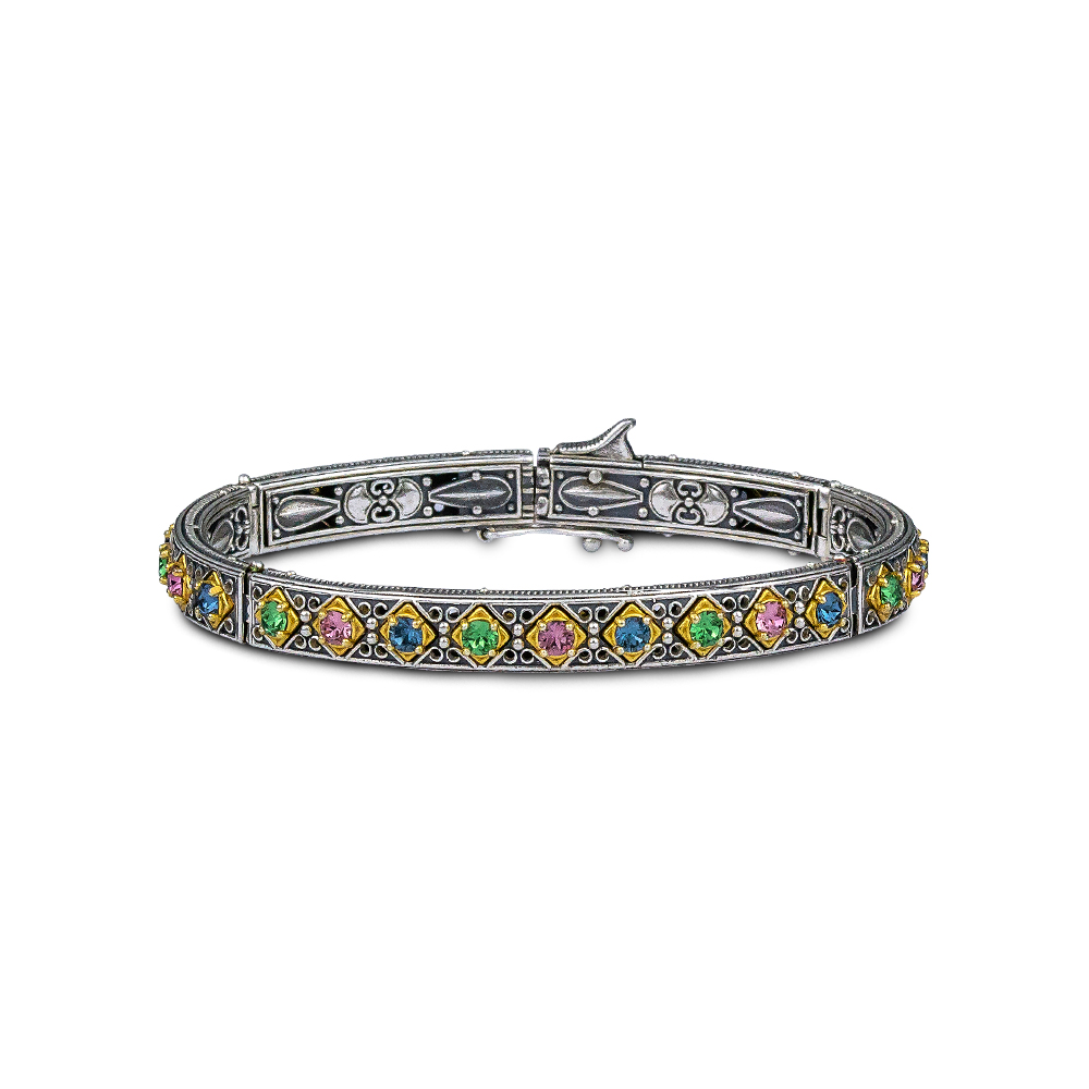 Ασημένιο Βραχιόλι με Πολύχρωμα Swarovski Κρύσταλλα B100