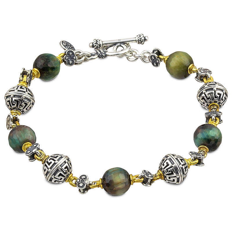 Silver Bracelet with Tiger Eye Stones B120-3