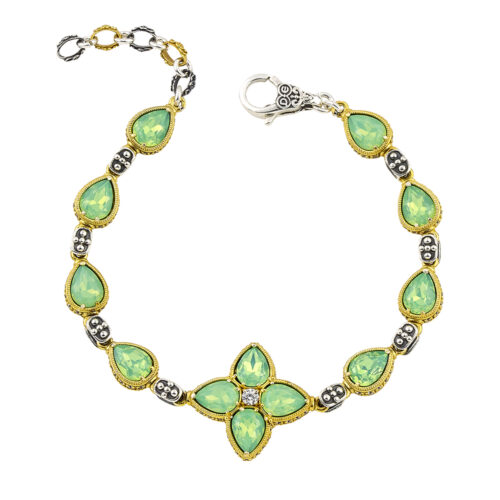 Bracelet with Swarovski in Teardrop Shape, Zircon and Central Floral Motif B156