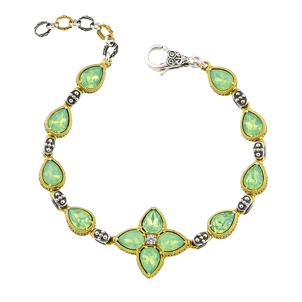 Bracelet with Swarovski in Teardrop Shape, Zircon and Central Floral Motif B156