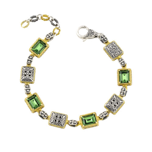 Two-sided bracelet with alternating rectangular Swarovski crystals and silver elements B157