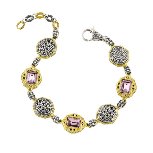 Two-sided Bracelet with Swarovski Alternating Crystals and Carved Silver Elements B158