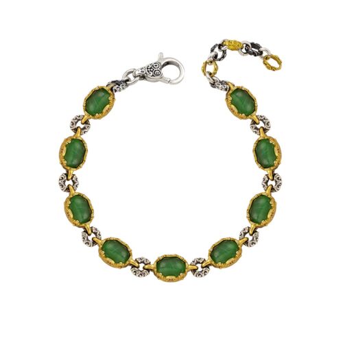 Silver Double Sided Bracelet with Cat Eye Stones B173