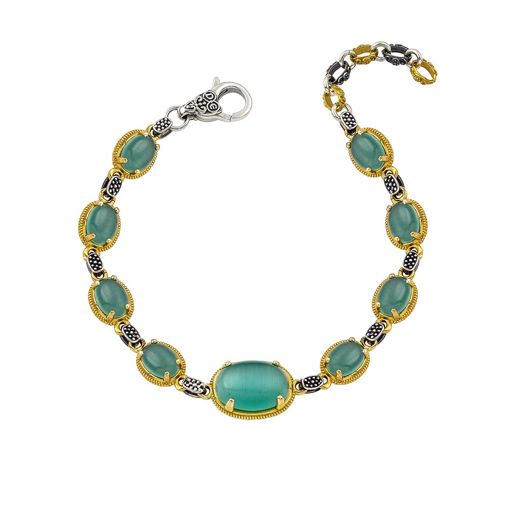 Silver Bracelet with Cat Eye Stones B174