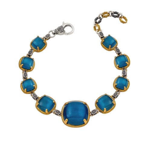 Silver Bracelet with Cat Eye Stones B182