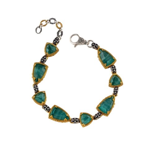 Silver Bracelet with Cat Eye Stones B185-2