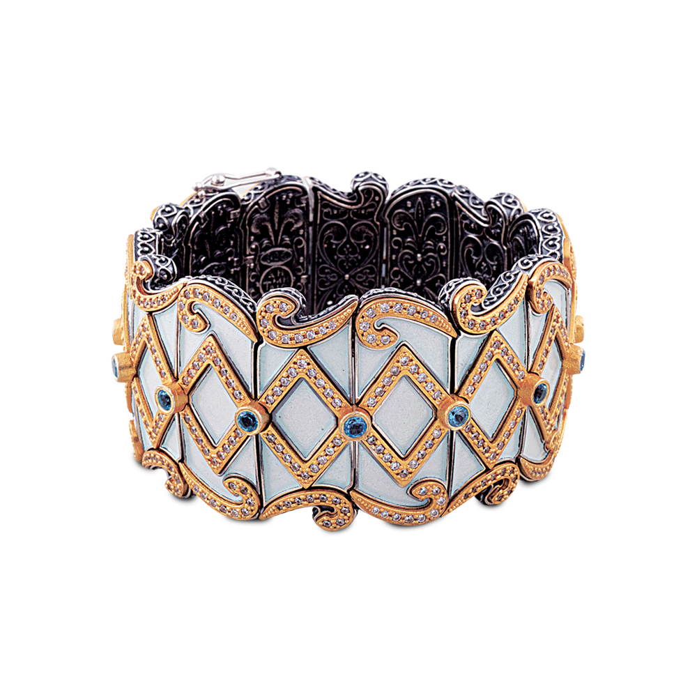 Multi-Award-Winning Bracelet with Enamel, Blue Topaz and Zircon B63