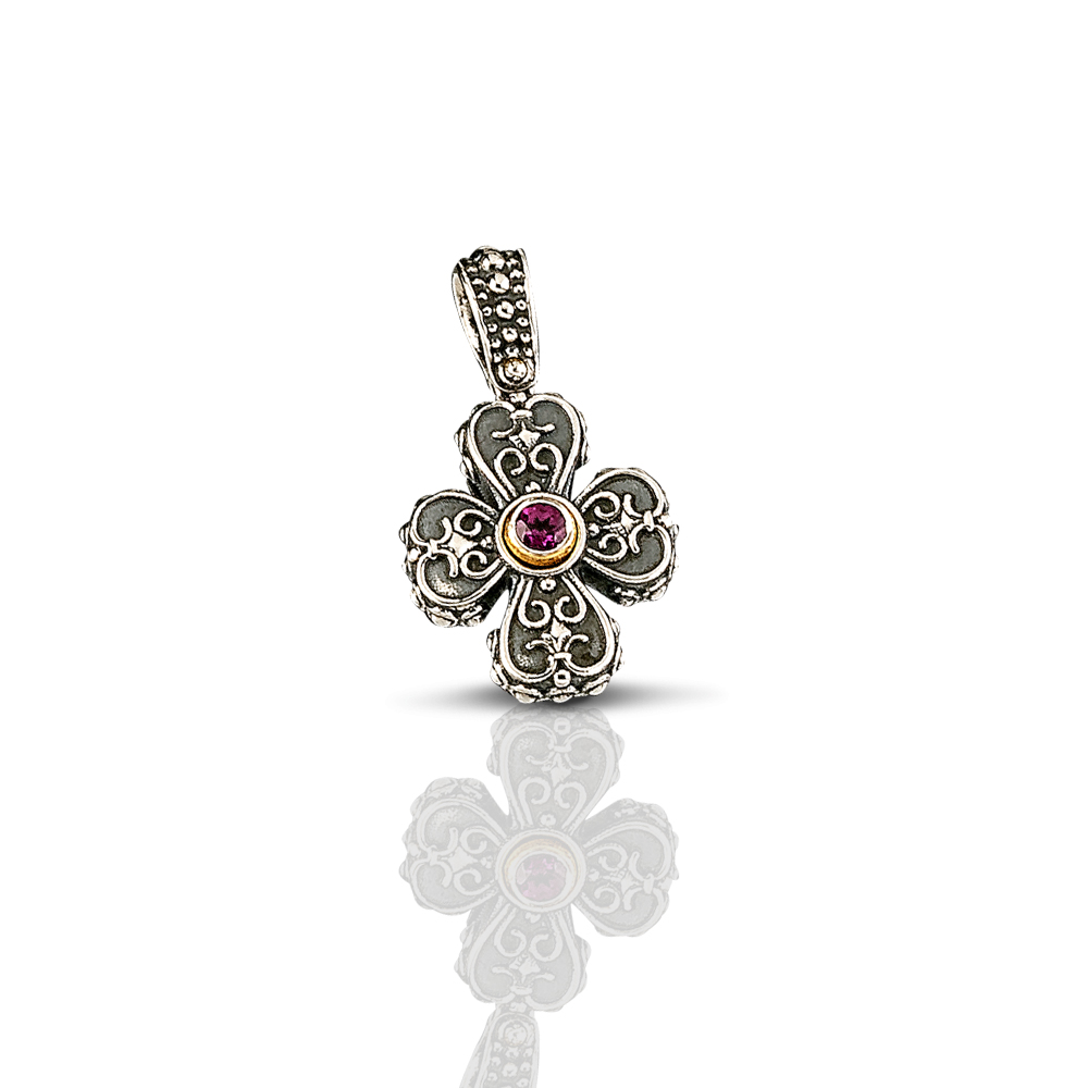 Silver Cross with Semi-Precious Stones C17-1