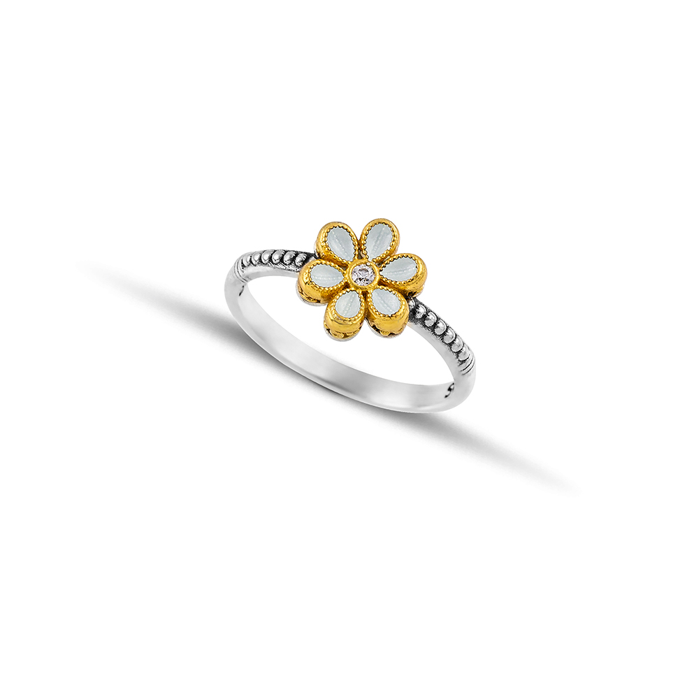 Silver Ring with Enamel and Zircon Stones D208EN-2