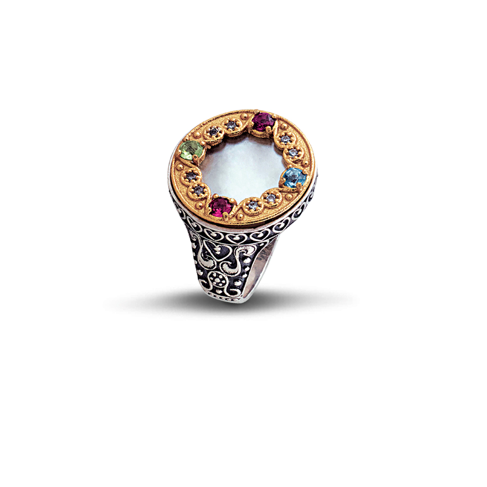 Ring with Mother-of-pearl and Semi-precious Stones D67