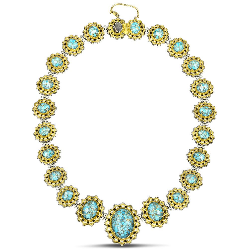 Necklace with blue turquoise and zircon K115