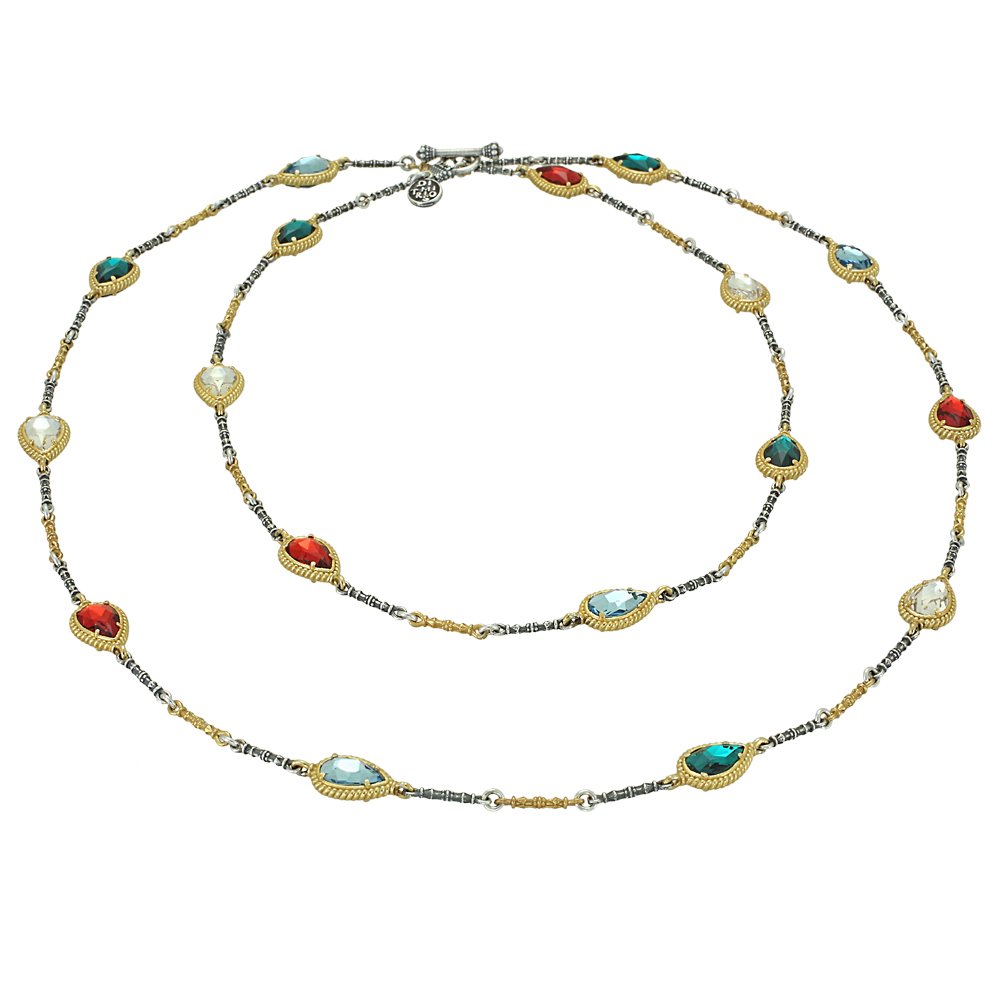 Silver Double-sided Necklace with Colorful Swarovski Crystals K131-1