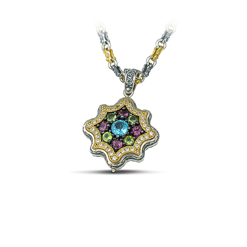 Double-sided Pendant with Semi-Precious and Zircon Stones M113-1 - Image 2