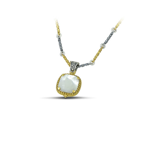 Μενταγιόν Διπλής Όψης με Swarovski Κρύσταλλο, Φίλντισι και Τρίχρωμη Αλυσίδα M116-1