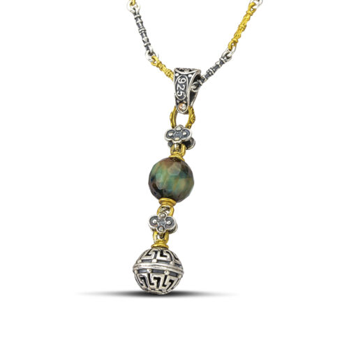 Pendant with Mineral Stone and Tricolor Chain M120-3