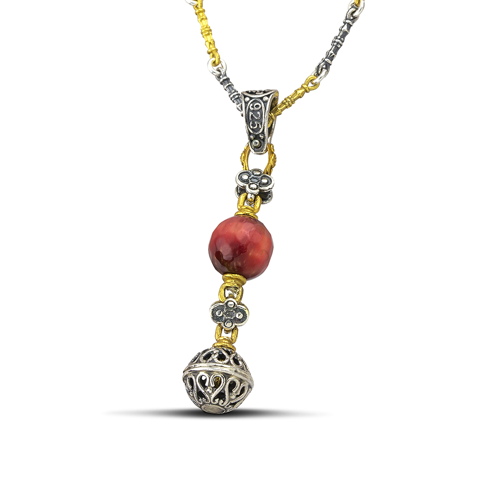 Pendant with Mineral Stone and Tricolor Chain M120-4