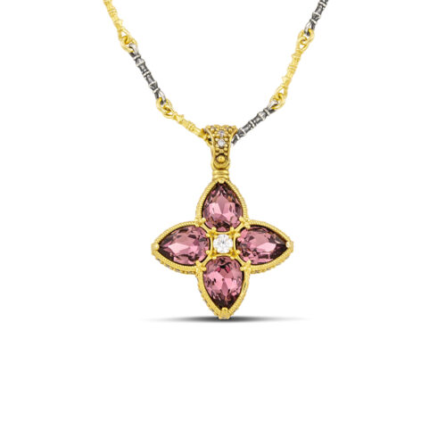 Φλοράλ Κολιέ με Swarovski σε Σχήμα Σταγόνας και Ζιρκόν M156