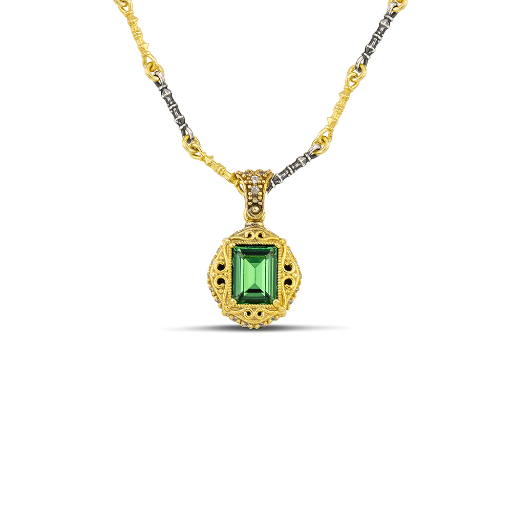 Necklace with Swarovski Rectangular Crystal in Gold Plated Bezel and Zircon M158