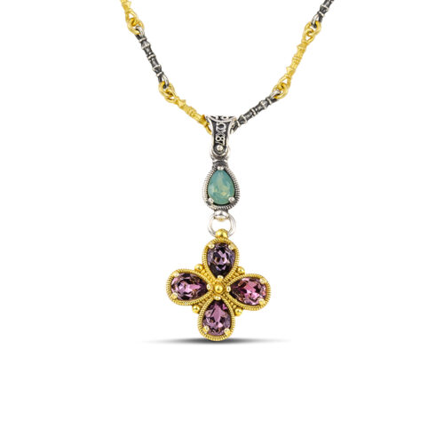 Ασημένιο Φλοράλ Μενταγιόν με  Κρύσταλλα Swarovski M164