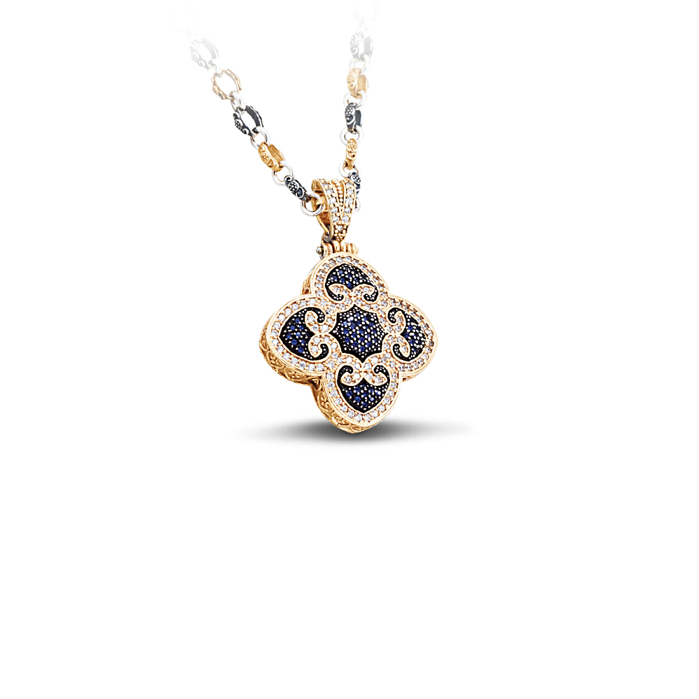 Silver Pendant with Zircon and Tricolor Chain M281