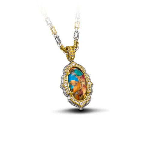 Pendant with Stone Mosaic and Tricolor Chain M90
