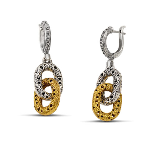 Silver Two-tone Dangle Earrings S180-1