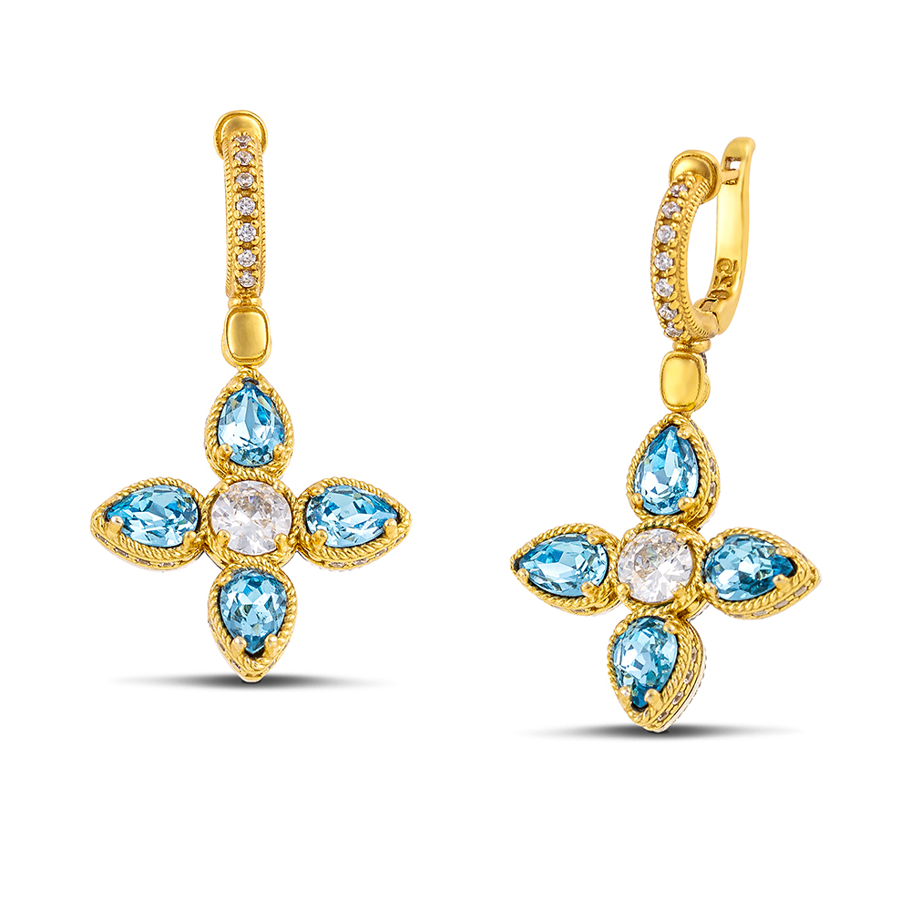 Silver Gold Plated Cross Earrings S209-1PE3 - Image 2