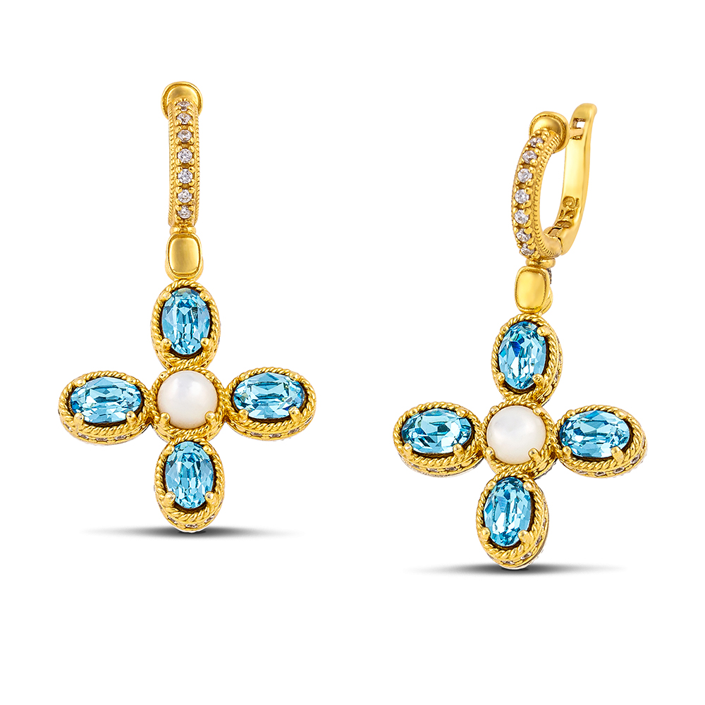 Silver Gold Plated Cross Earrings S209OV3