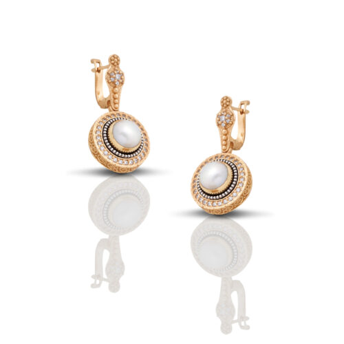 Silver Earrings with Pearls and Zircon Stones S259