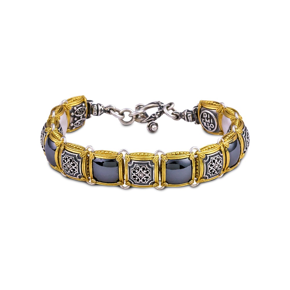 Silver Double-sided Bracelet with Mother-of-Pearl and Black Onyx B89-1