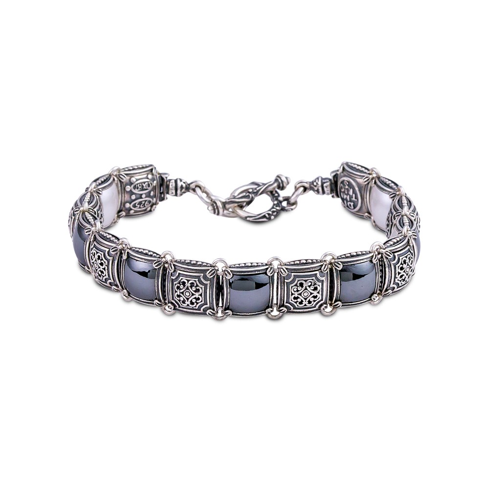 Silver Double-sided Bracelet with Mother-of-pearl and Black Onyx B89-2