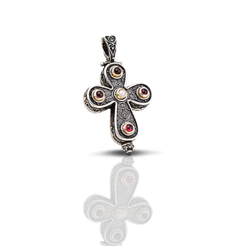 Silver Cross with Semi-Precious Stones C222