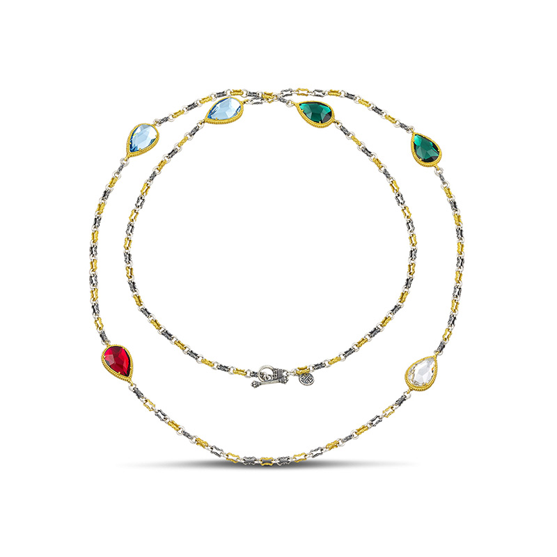 Silver Double Sided Necklace with Colorful Crystals K131