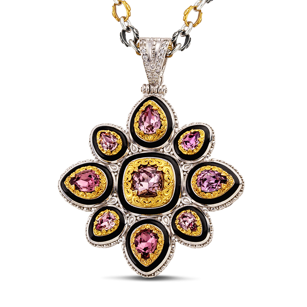 Silver Pendant with Enamel M195-3BK Without Chain